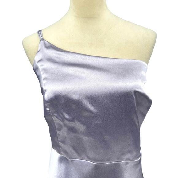 Birdy Grey Plus Kensie Dusty Lilac Purple Satin Strappy One Shoulder Maxi Dress - Picture 7 of 16